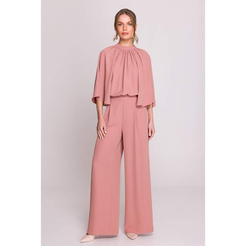 Stylove Womans Wide sleeve jumpsuit with split back - rose