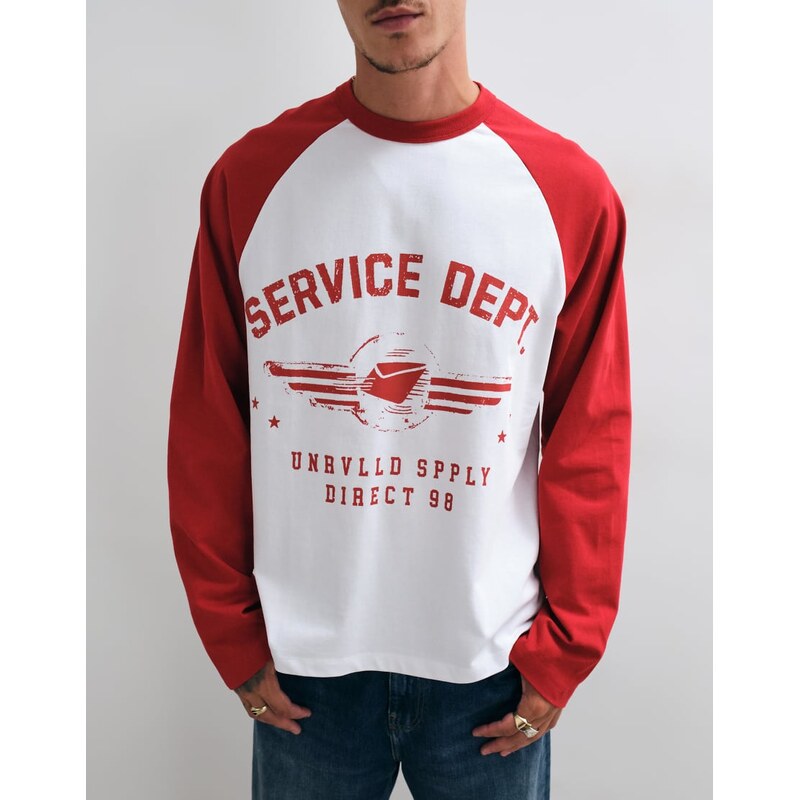 ASOS DESIGN oversize long sleeve graphic ringer t-shirt in white