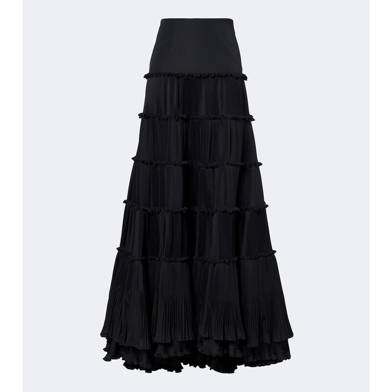 Blumarine Plissé tiered taffeta maxi skirt