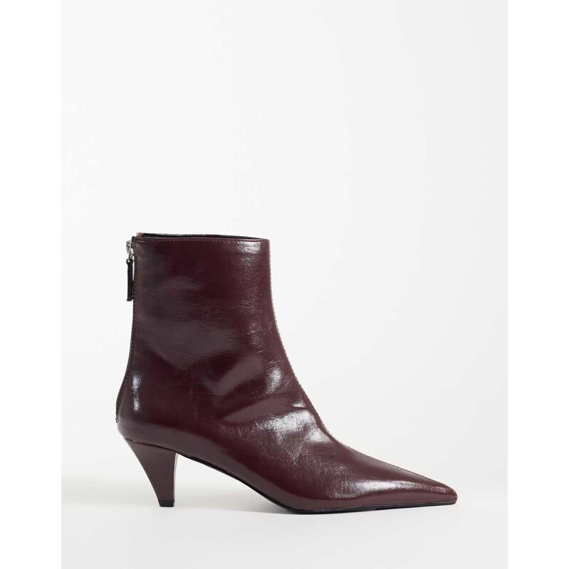 ASOS DESIGN Rivelle cone heel ankle boots in burgundy-Red