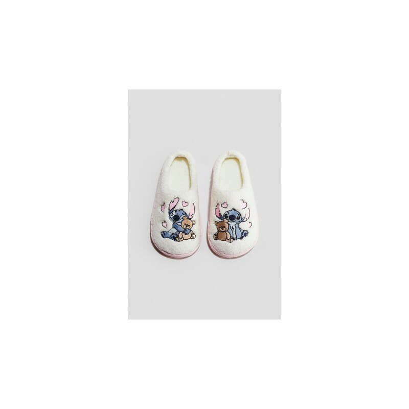 H&M - Bačkory z froté s vyšitým motivem - Krémová/Lilo & Stitch
