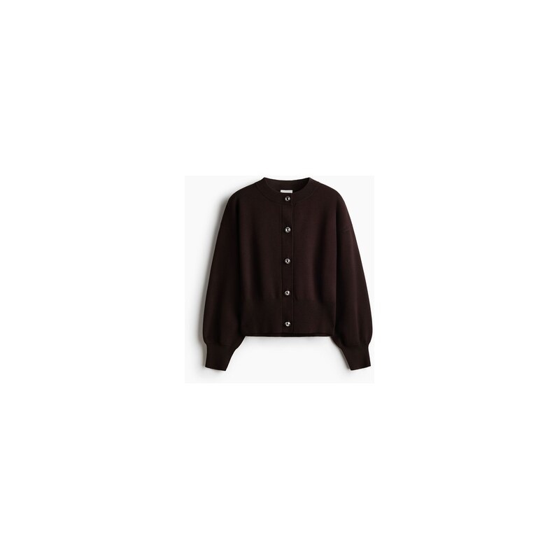H&M - Propínací svetr z jemného úpletu - Dark Brown