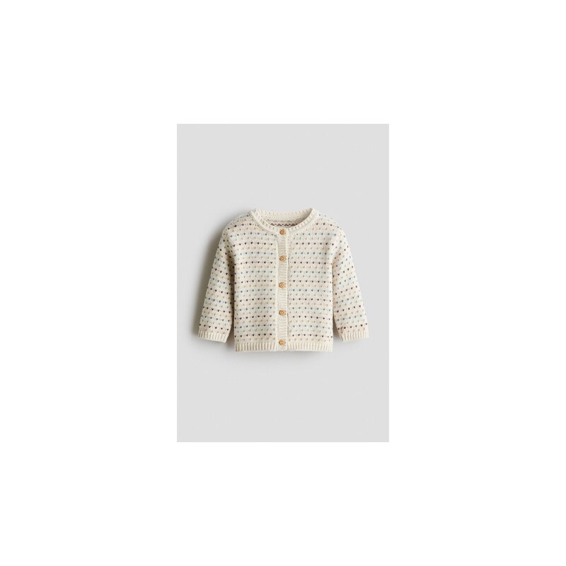 H&M - Bavlněný propínací svetr - Světle Béžová/Vzor
