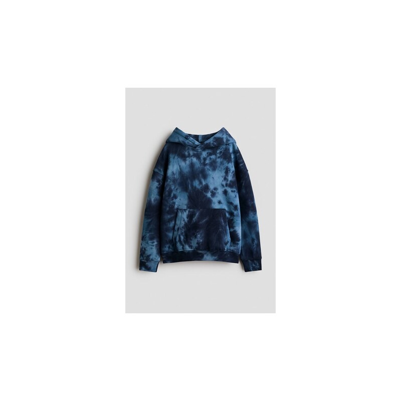 H&M - Mikinas česaným rubem, potiskem a kapucí - Modrá