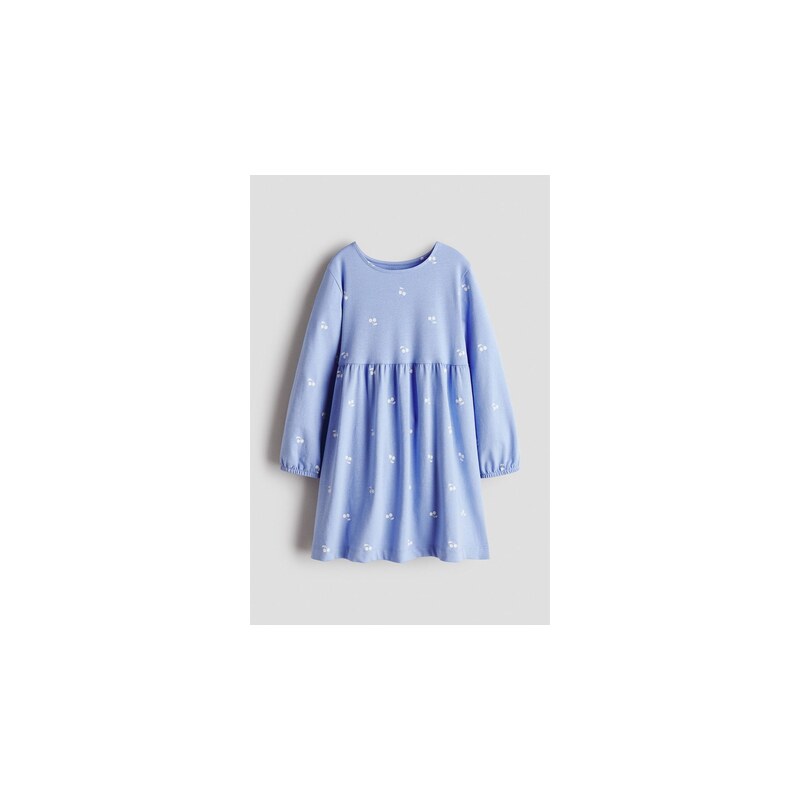 H&M - Bavlněné šatys potiskem - Bleděmodrá/Třešně
