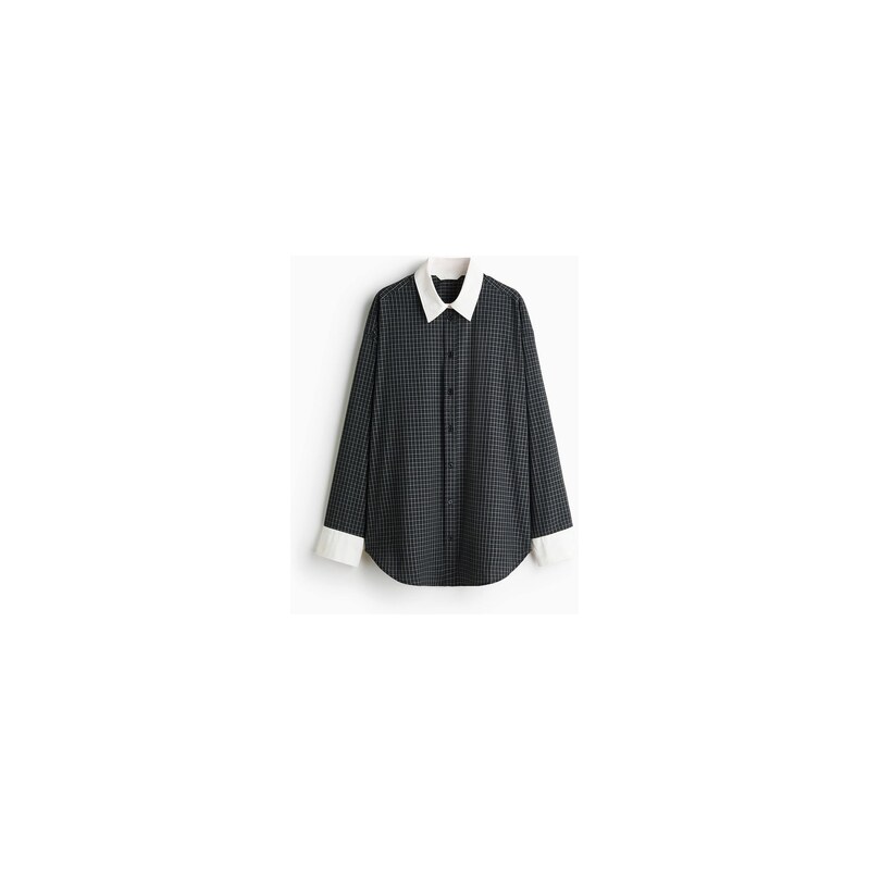 H&M - Oversized košile - Antracitově Šedá/Kostka