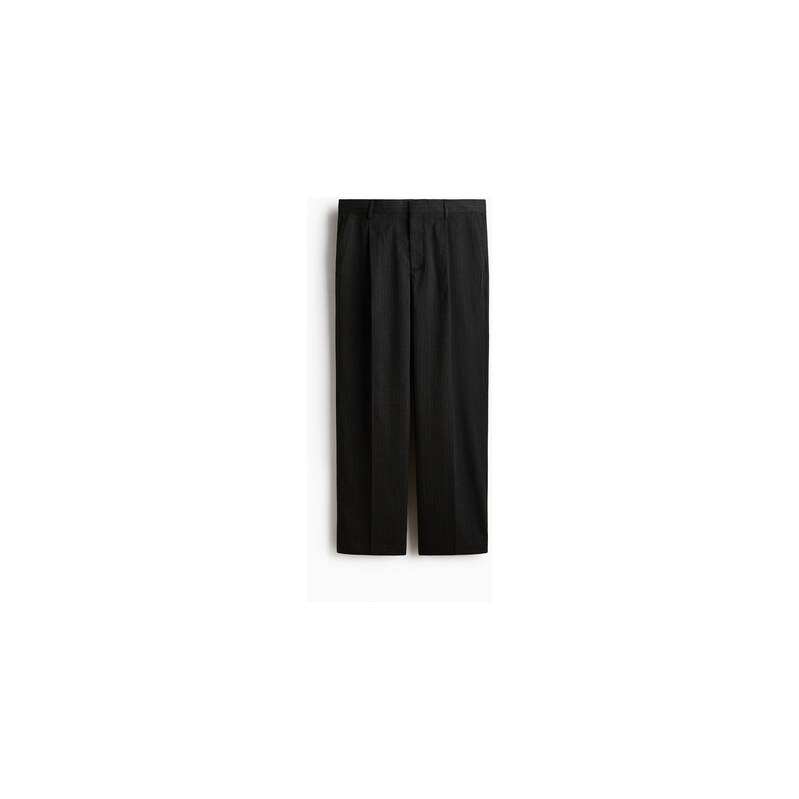 H&M - Společenské kalhoty Relaxed Fit - Černá/Úzký Proužek