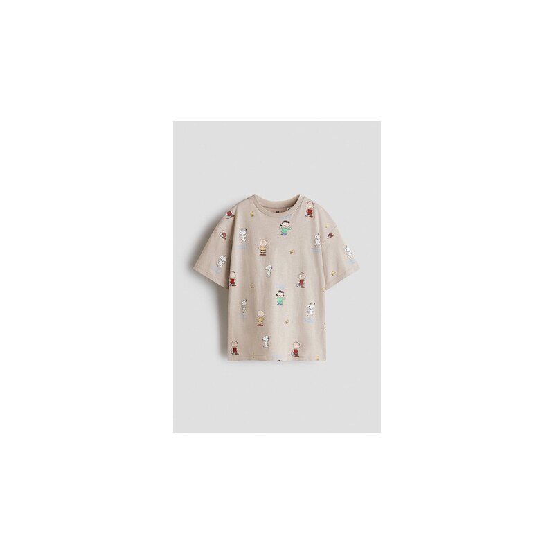 H&M - Oversized tričkos potiskem - Beige/Snoopy