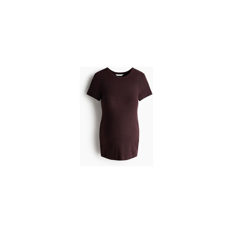 H&M - MAMA Žebrované žerzejové tričko - Tmavě Hnědá