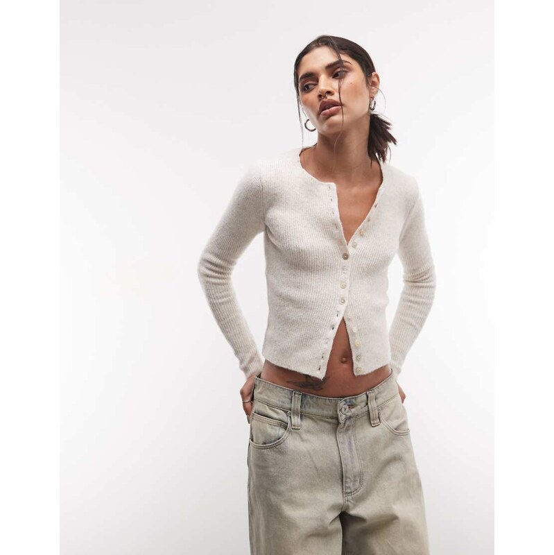 Monki knitted compact cardigan in off white