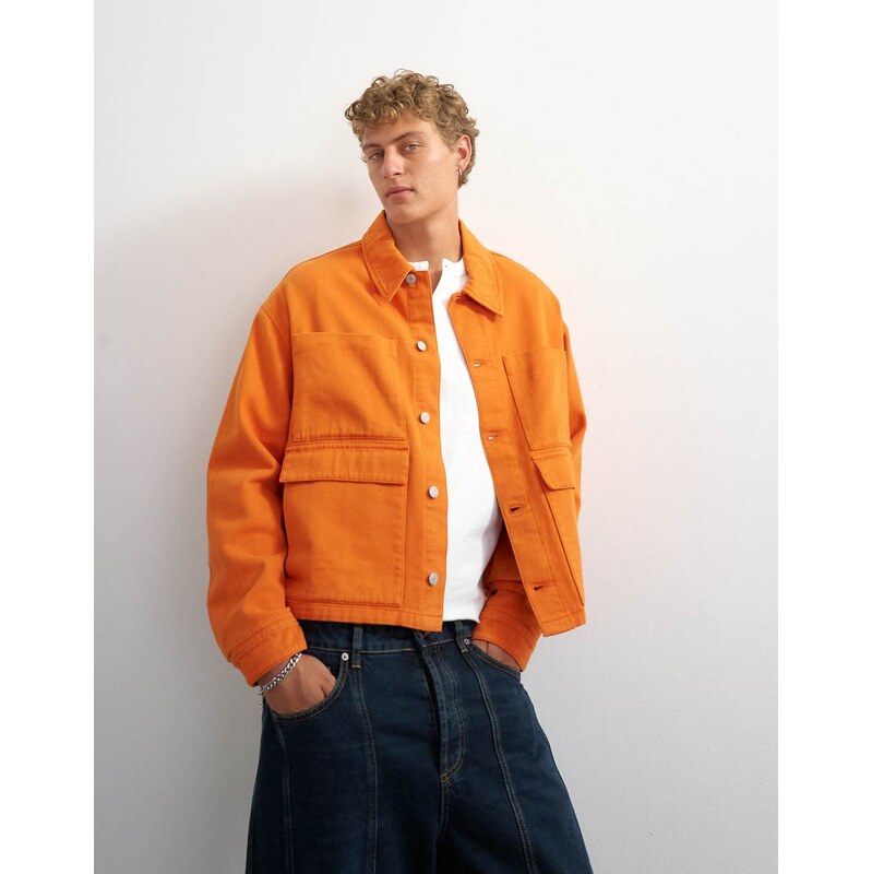 Topman oversized fit twill harrington jacket in washed burnt