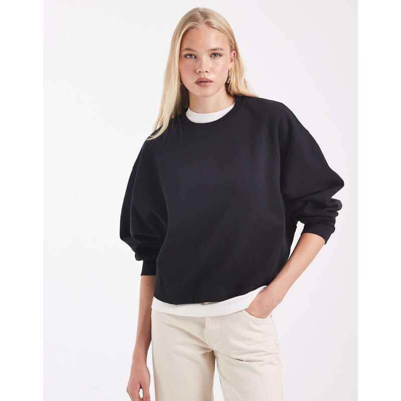 ASOS DESIGN relaxed boxy crop brushback sweat in black