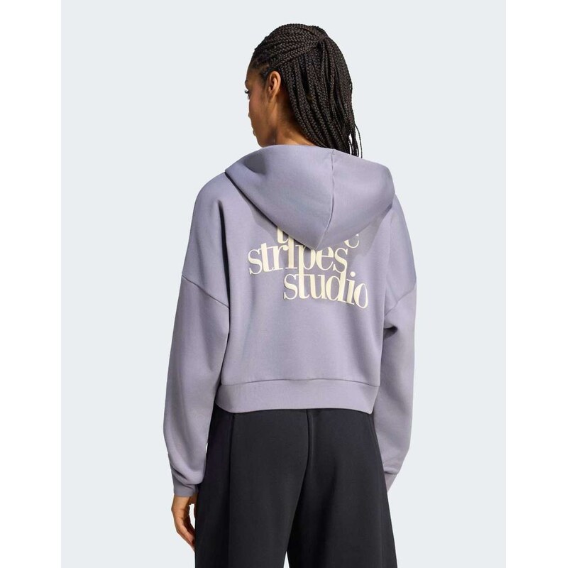 adidas performance 3 stripes studio hooded tracktop in slate