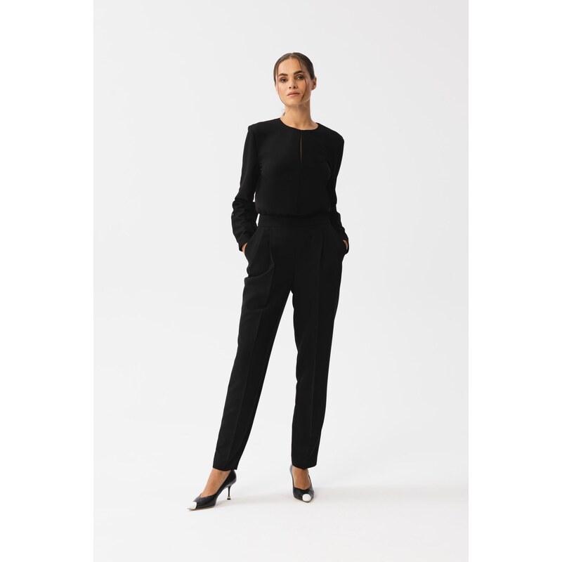 Stylove Womans Jumpsuit with a split neckline - black