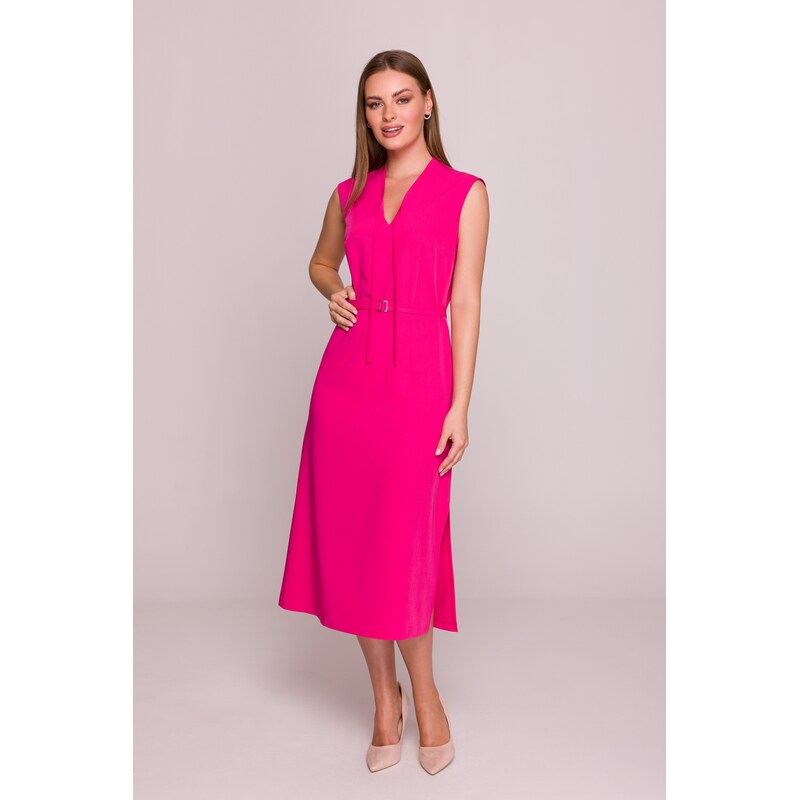 Stylove Womans A-line dress with tie detail V-shaped neckline -