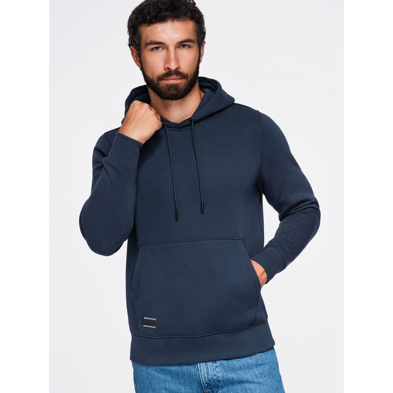 Ombre BASIC mens cotton kangaroo hooded sweatshirt - navy blue