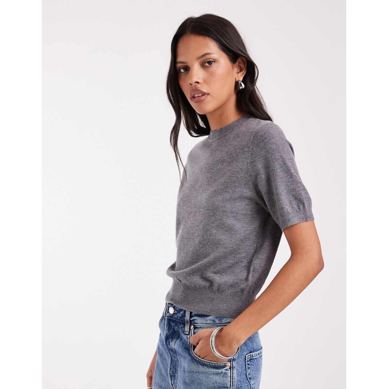 ASOS DESIGN lightweight knit tee co-ord in grey marl