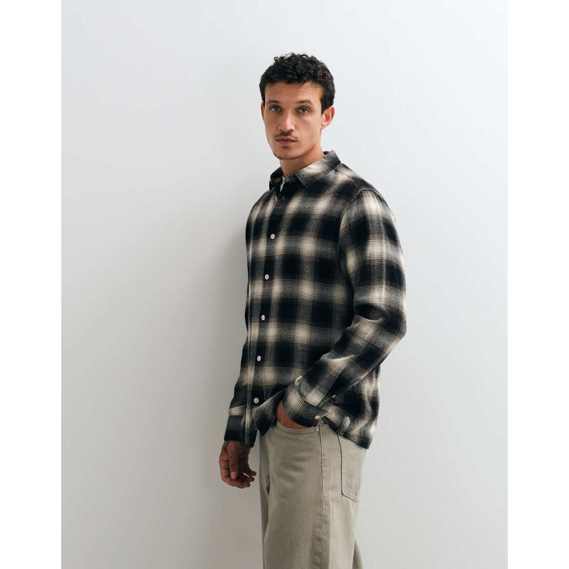 AllSaints Baseline long sleeve logo checked shirt in green