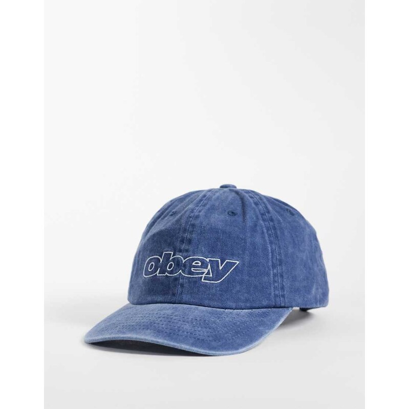 Obey pigment outline logo delta 6 panel strapback cap in washed