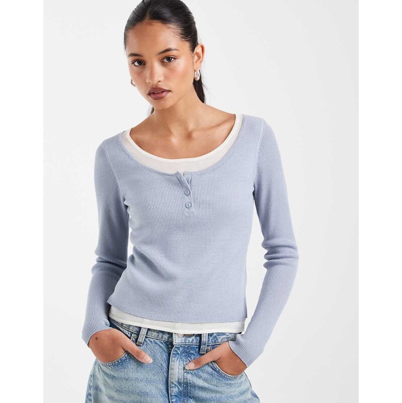 ASOS DESIGN double layer scoop neck sheer top in blue