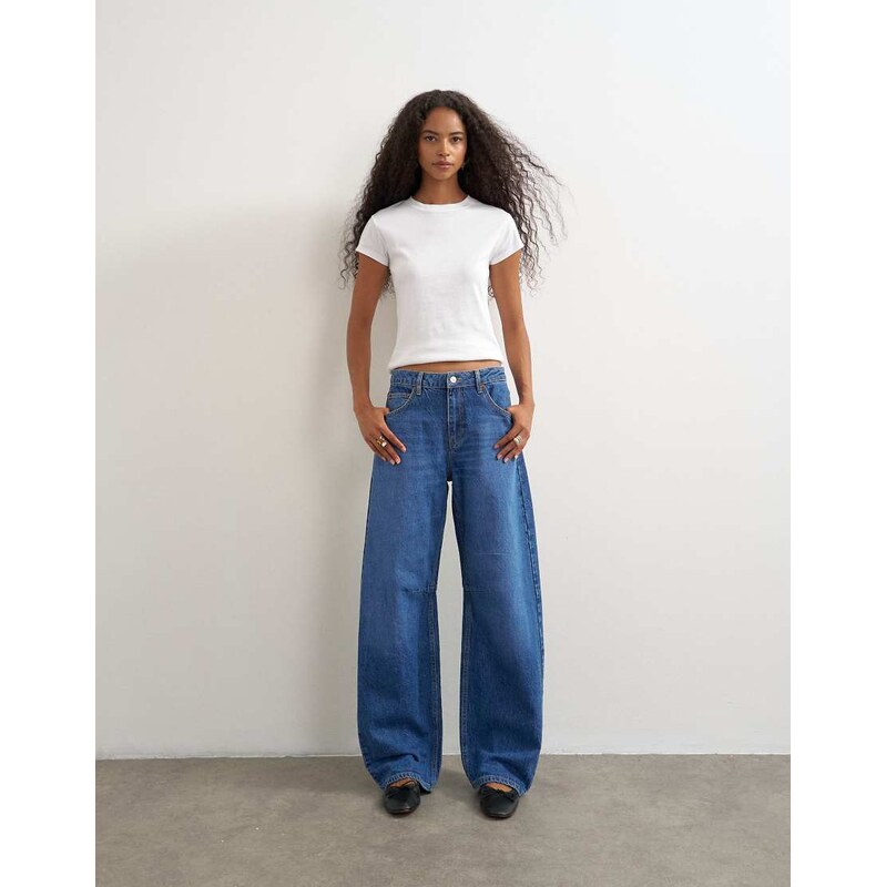 Topshop Barrel mid rise jean in mid blue