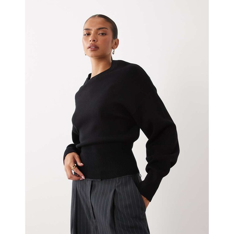 Gina Tricot cinch waist knitted sweater in black