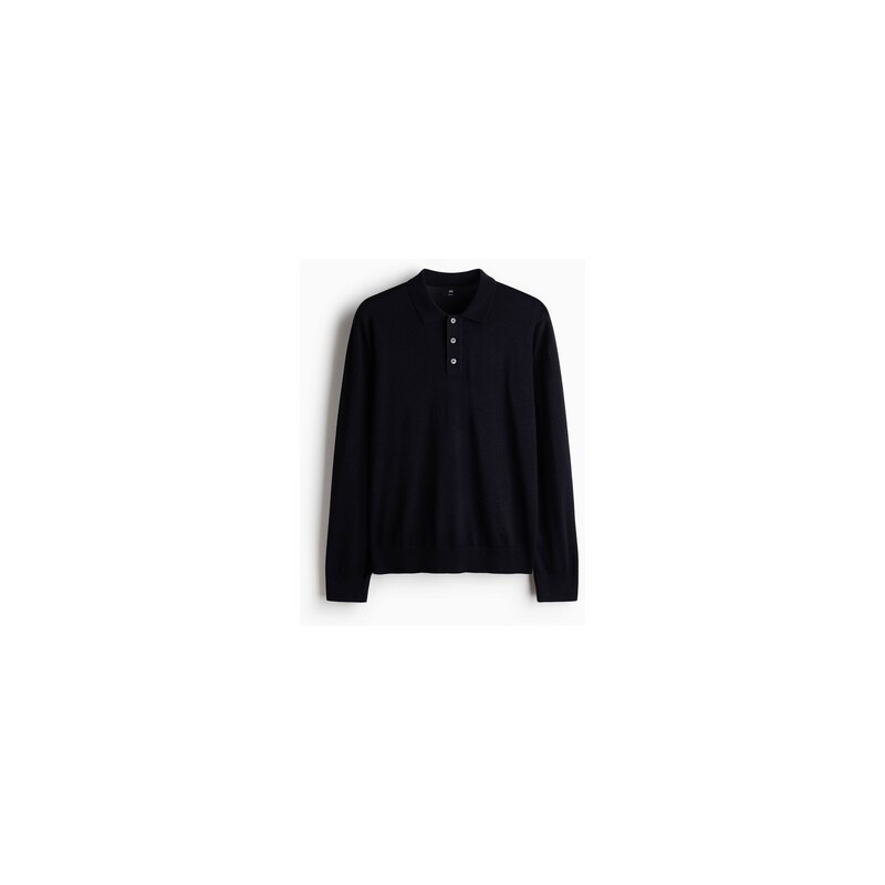 H&M - Svetr z vlny merinos límečkem Regular Fit - Navy Blue