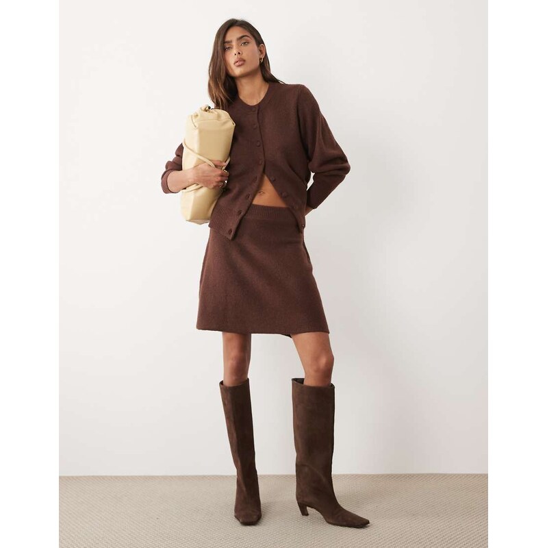 ASOS DESIGN knitted mini skirt with wool in chocolate-Brown