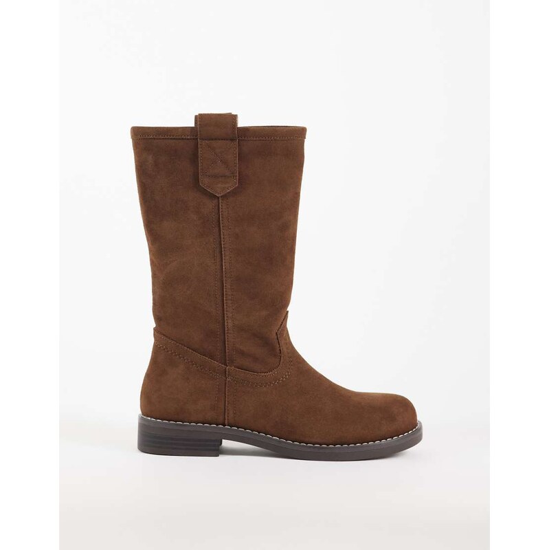 ASOS DESIGN Clementine pull on trucker knee boots in chocolate