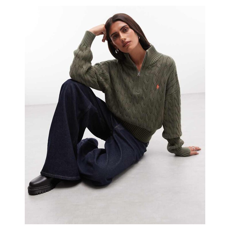 Polo Ralph Lauren icon logo cotton cable knit polo in light