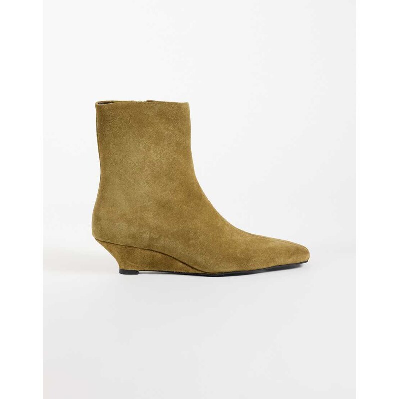 ASOS DESIGN Renata leather wedge smart ankle boots in olive