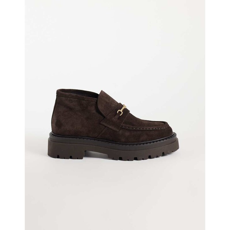 Steve Madden Karima chunky suede high top loafer in brown suede