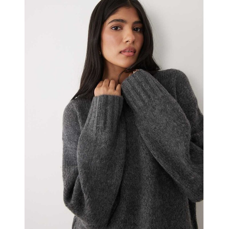 Cotton On Luxe crew neck sweater in loafty charcoal marle-Grey