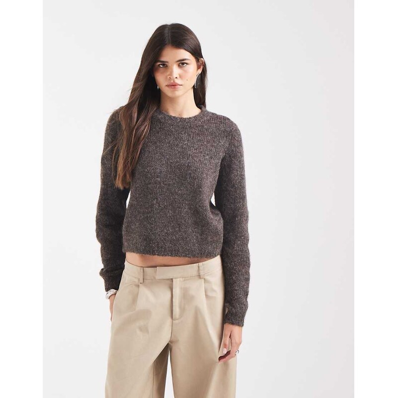 Vero Moda soft fluffy knit o-neck jumper in chocolate brown