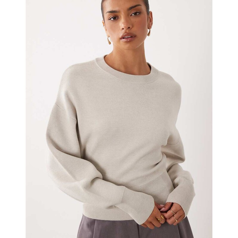 Gina Tricot cinch waist knitted sweater in beige-Neutral