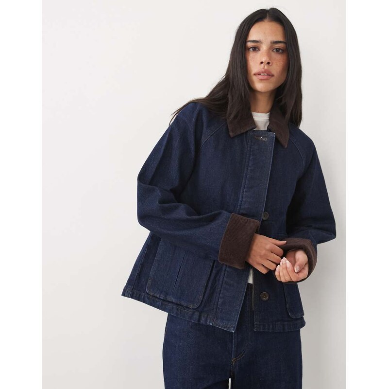 Abercrombie & Fitch cropped a line denim barn jacket in dark