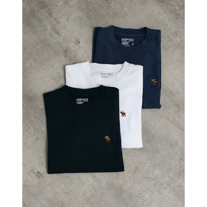 Abercrombie & Fitch premium heavyweight 3 pack t-shirt in black,
