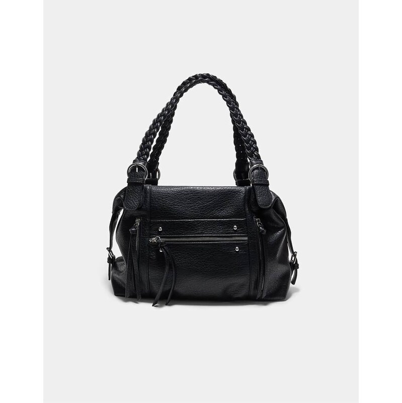 Stradivarius Shoulder bag with braided handle in black