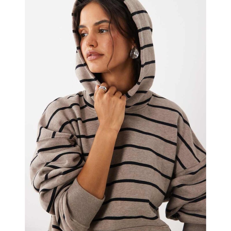 Abercrombie & Fitch pull on boxy hoodie in brown stripe