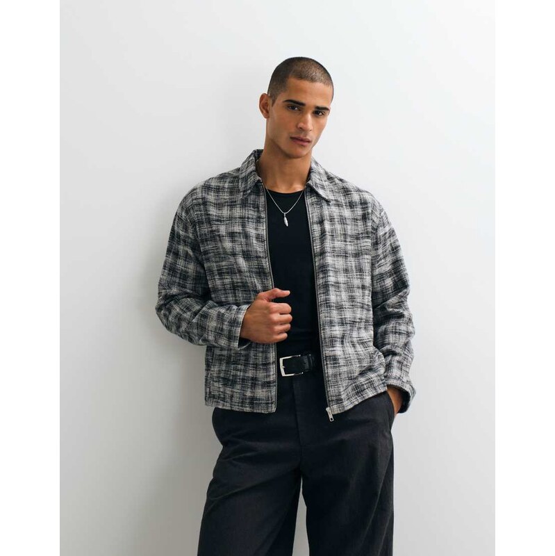 Weekday zip overshirt in black slub check