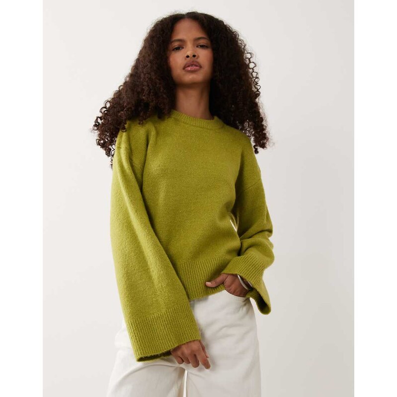 Threadbare jumper with wide cuff detail in green