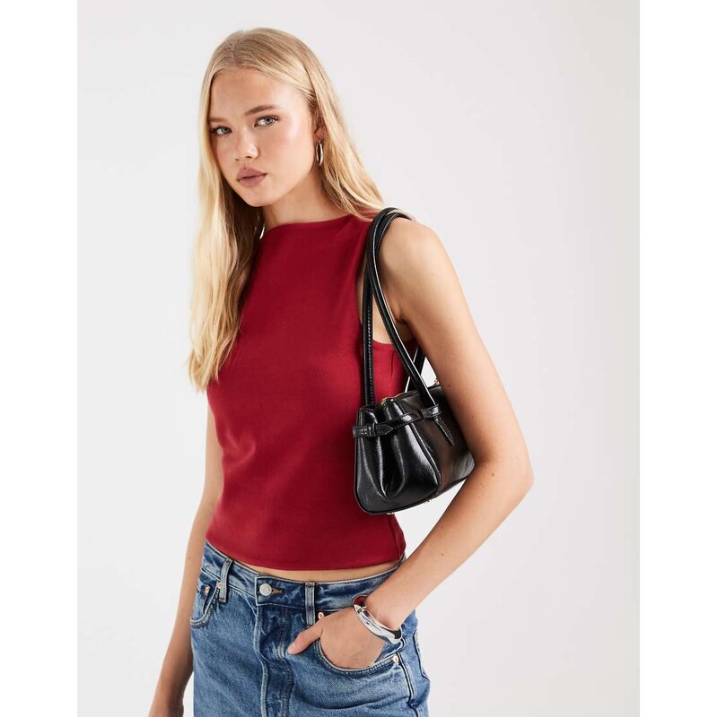 ASOS DESIGN compact cotton boat neck tank top in deep red