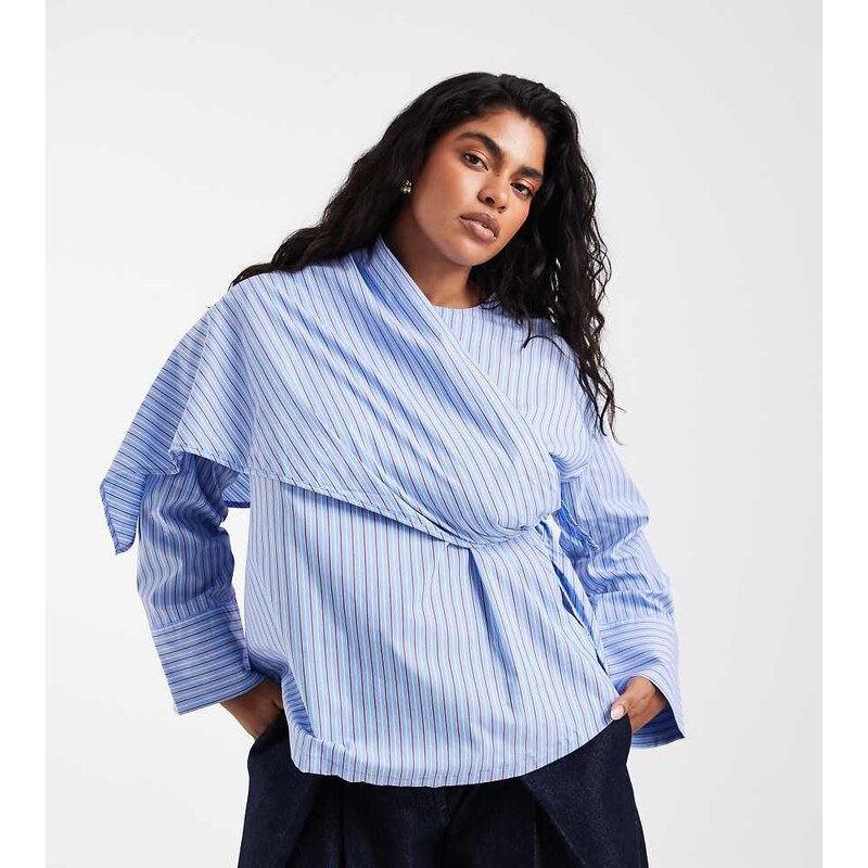 Vero Moda Curve long sleeve blouse with scarf detail in light