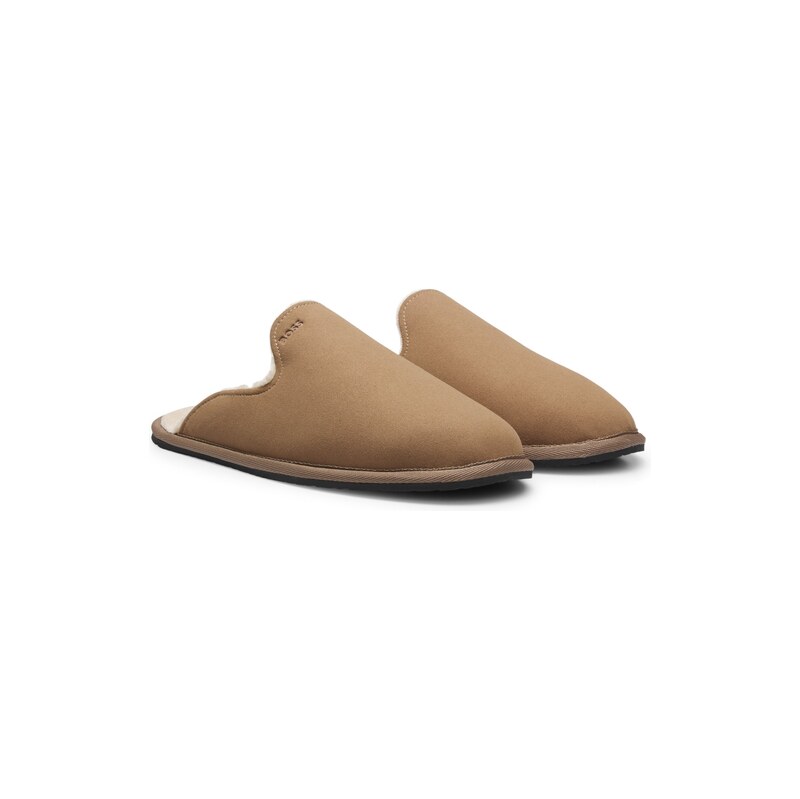 BOSS Shearling-lined slip-on slippers with logo detail