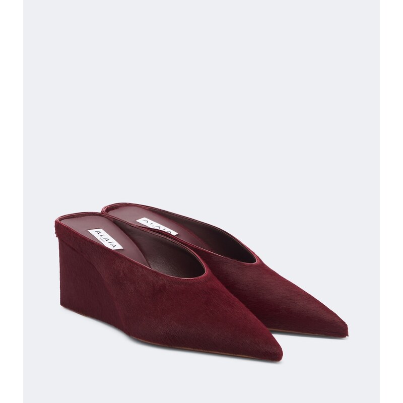 Alaïa Cube calf hair wedge mules