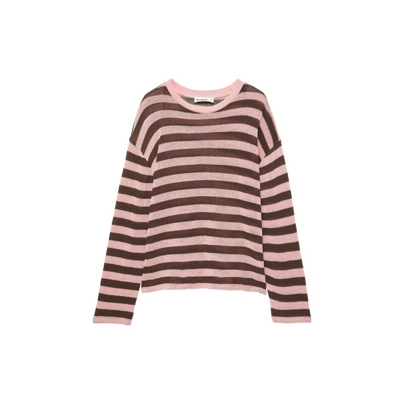 Pull&Bear Svetr čokoládová / růžová