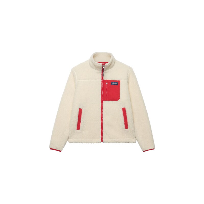 Superdry & Co Fleecová mikina HERITAGE béžová / červená