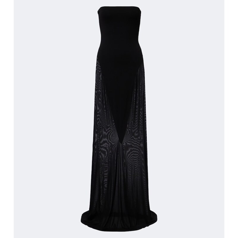 Alaïa Strapless jersey and mesh maxi dress