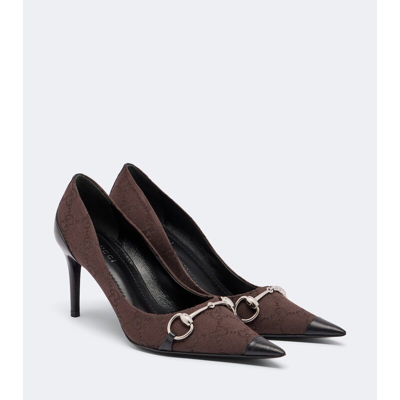 Gucci Donna GG canvas leather-trimmed pumps