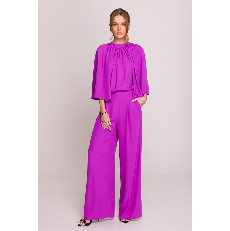 Stylove Womans Wide sleeve jumpsuit with split back - lavender